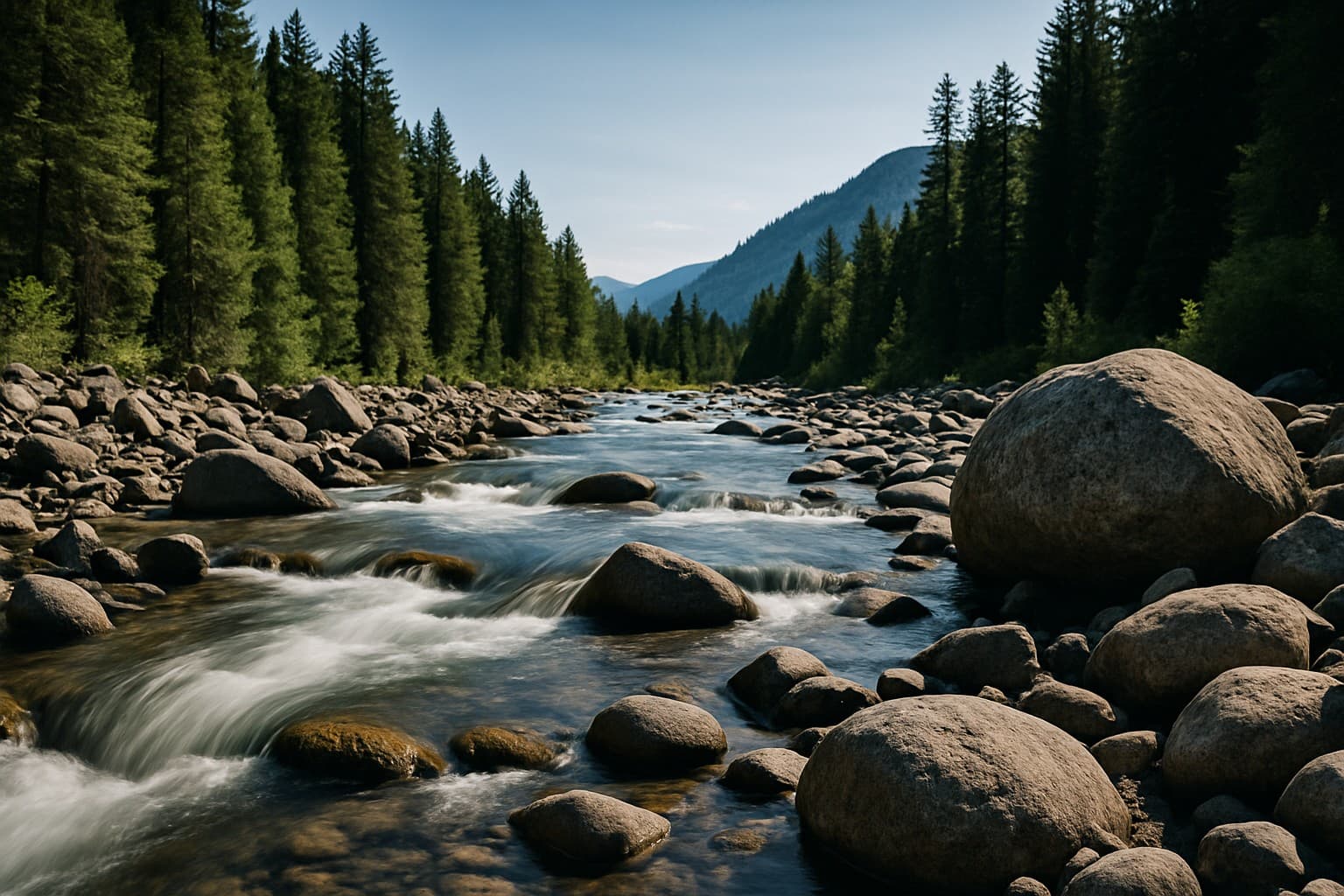 Montana creek during spring runoff with a prospector gold panning